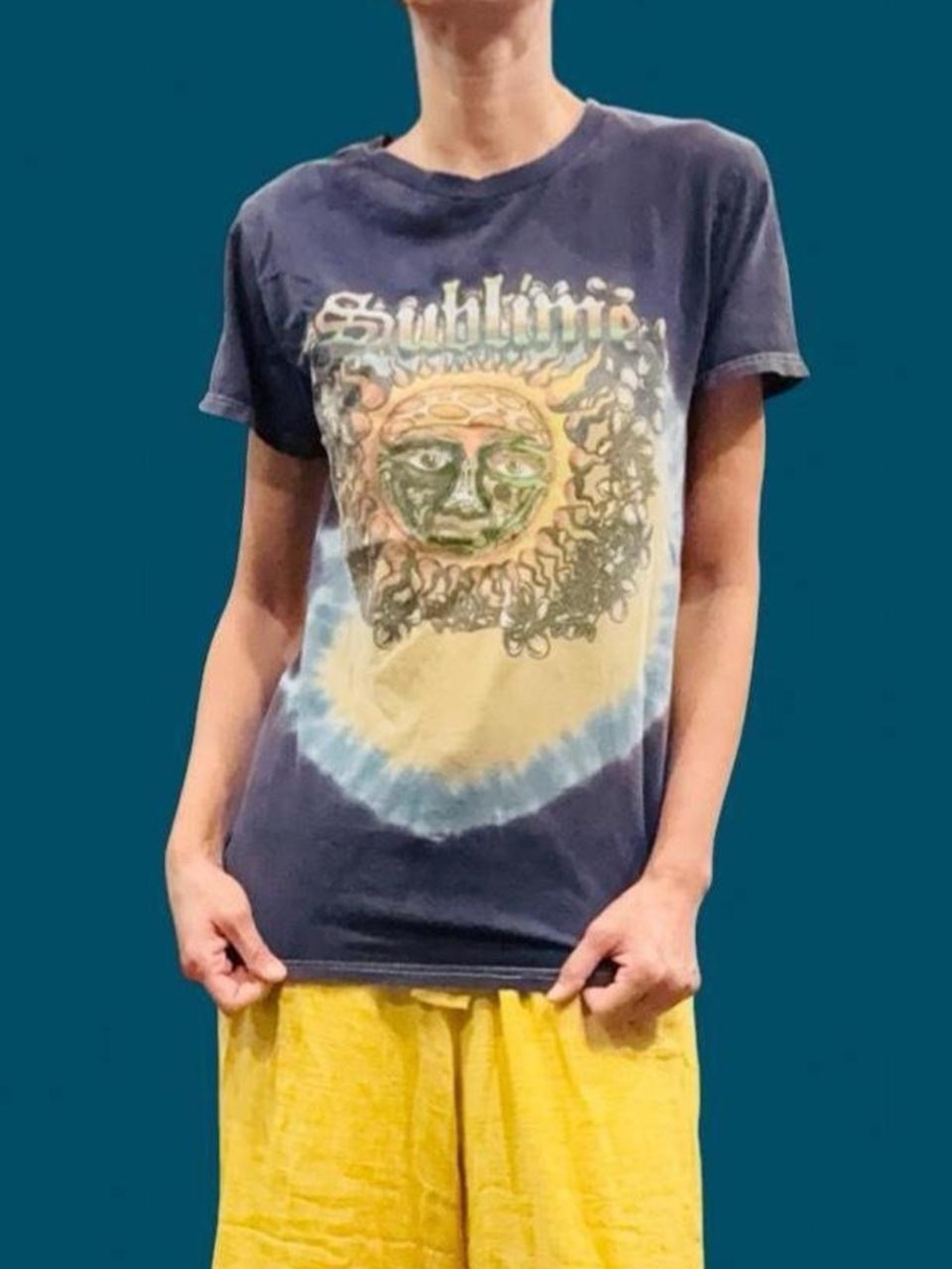 Sublime Tie Dye Band T Shirt Small Blue Sun Graphic Distressed Ska Punk Tee
